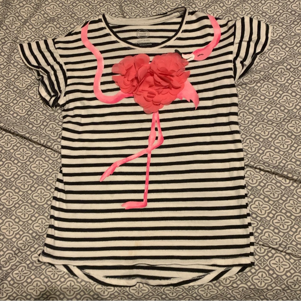 Wonder Nation girls flamingo black and white striped short sleeve shirt.